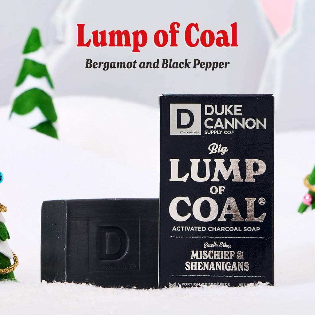 Duke Cannon Big Ass Lump of Coal soap with packaging on a white background
