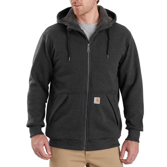 Carhartt 103308 Men's Rain Defender Relaxed Fit Midweight Sherpa Lined FZ Sweatshirt - Carbon Heather