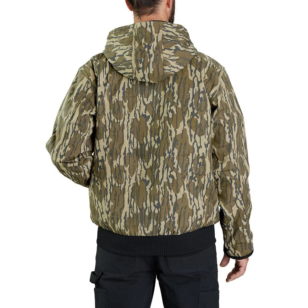 Person wearing Carhartt camouflage jacket 