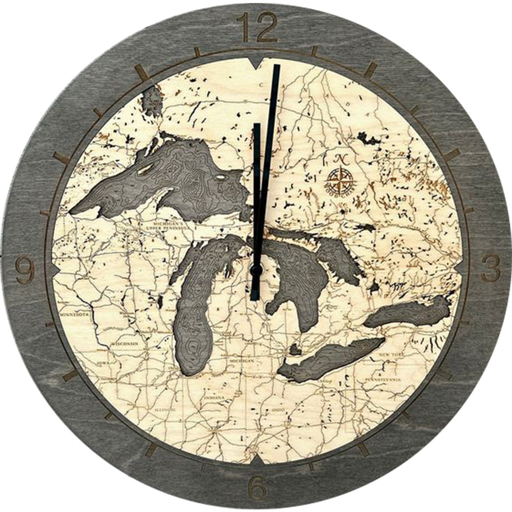 Nautical Wood Clock of the Great Lakes - 16.5" Diameter