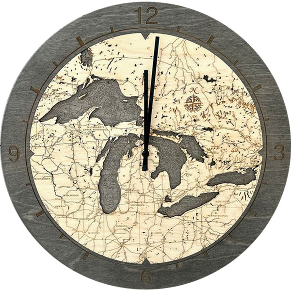 Nautical Wood Clock of the Great Lakes - 16.5" Diameter