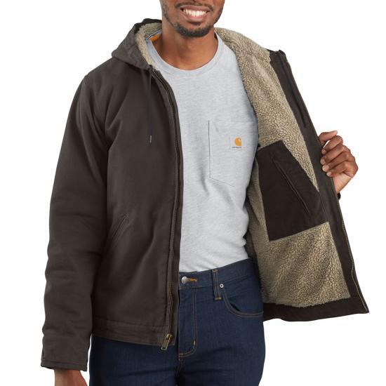 Carhartt Men's Washed Duck Sierra Jacket  - Sherpa Lined | 104392 | Dark Brown